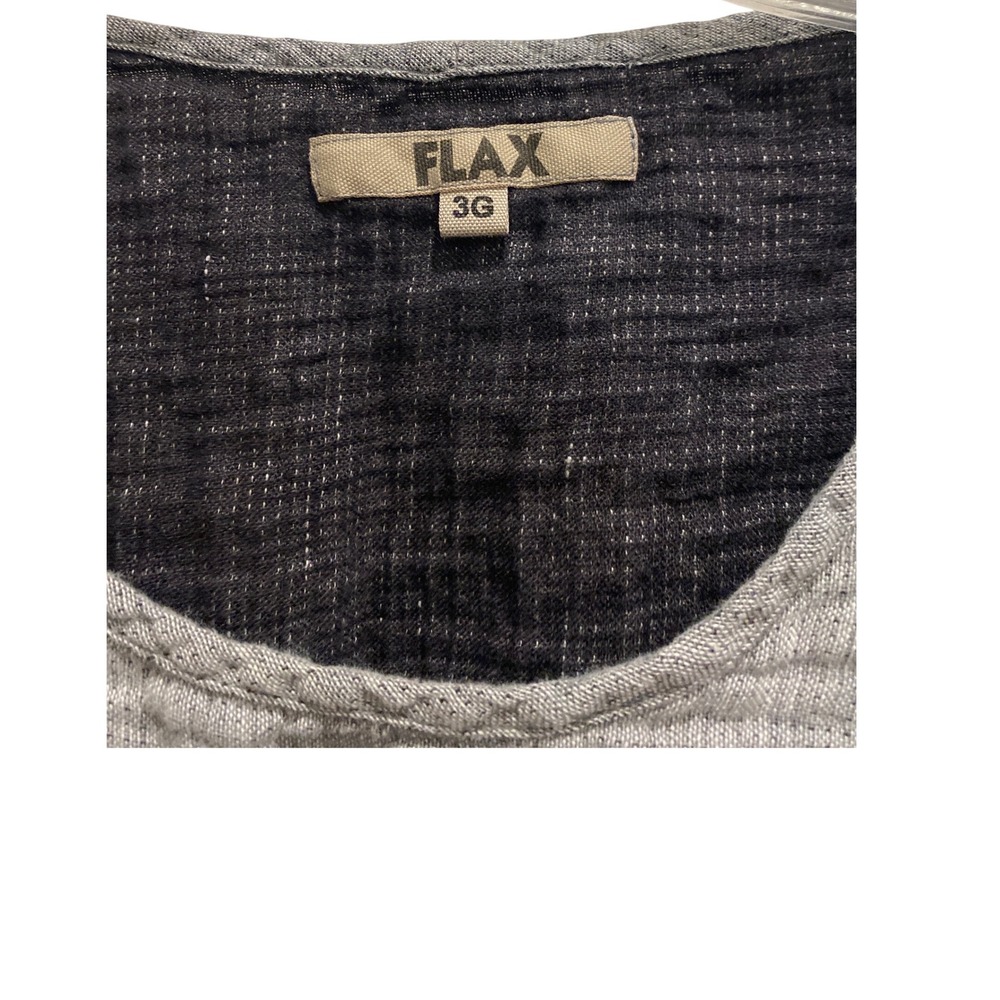 FLAX Grey Black 100% Linen Textured Lagenlook Boxy Long Sleeve Top Size 3G - Picture 3 of 6